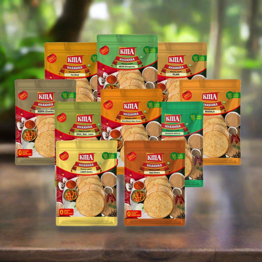 KMA Khakhra Mix Combo | Super Saver Pack | 10 Flavors | 200g Each | Premium Handmade Roasted Gujarati Khakhra | Healthy Snacks