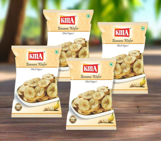 KMA Banana Wafer | Black Pepper Chips (Mari Kela Wafer) | 600g | Pack of 4 * 150g each | Ready to eat | Indian Snacks