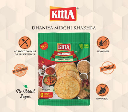 KMA Dhaniya Mirchi Khakhra | 4 Packs Combo | 200g Each | Premium Handmade Roasted Gujarati Khakhra | Healthy Snacks