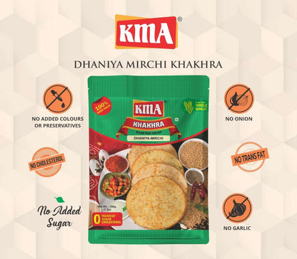 KMA Spicy Khakhra Combo | 6 Flavors * 200g Each | Dhaniya Mirchi | Lasan | Mirch Masala | Methi-Bajri-Lasan | Pav-Bhaji | Bajri Dhebra | Handmade Gujarati Khakhra | Healthy Snacks