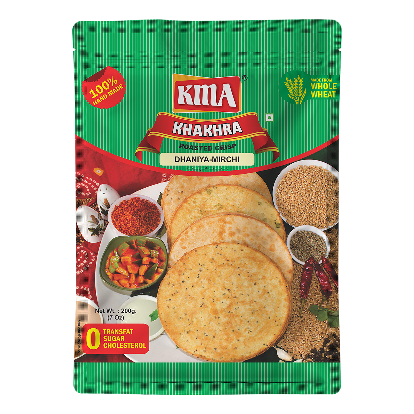 KMA Dhaniya Mirchi Khakhra | 200g Pack | Premium Handmade Roasted Gujarati Khakhra | Healthy Snacks