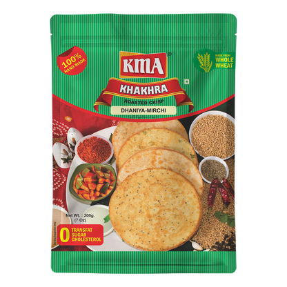 KMA Dhaniya Mirchi Khakhra | 200g Pack | Premium Handmade Roasted Gujarati Khakhra | Healthy Snacks