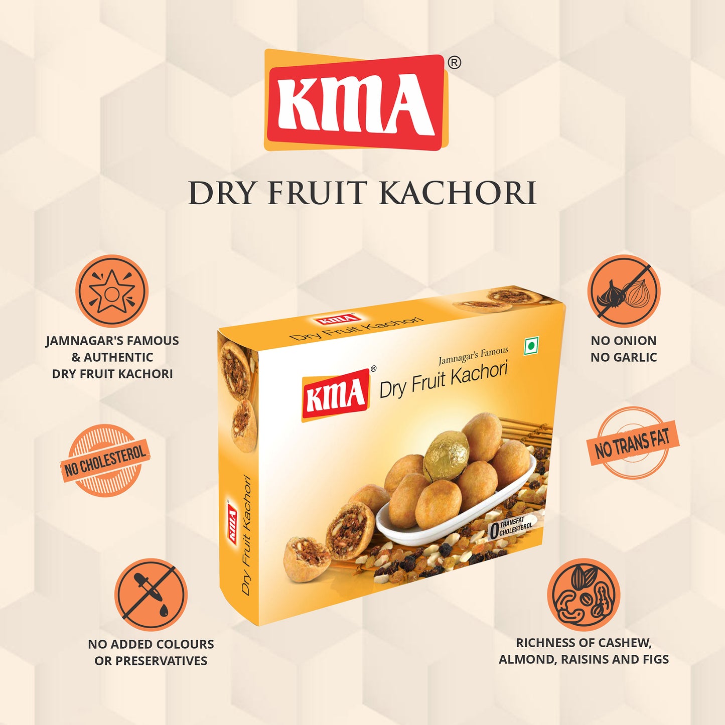 With a shelf life of 4 months, you can be assured of receiving a fresh product manufactured in the same month. KMA Dry Fruit Kachori is a ready-to-eat snack that can be enjoyed anytime. It pairs perfectly with tea, coffee, or can be savored on its own. Whether it's for morning or evening breakfast, a picnic, or while traveling, this snack is versatile and convenient.
