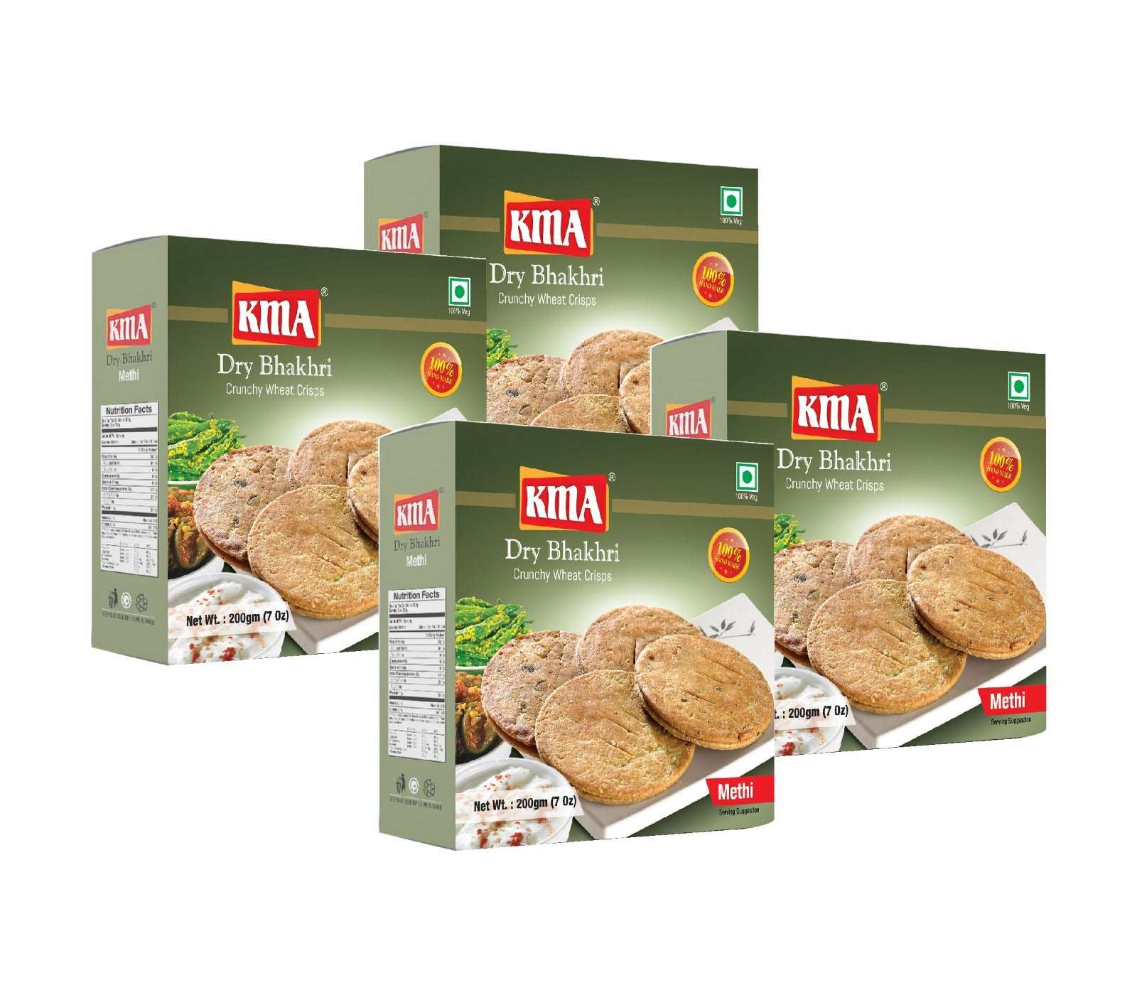 KMA Methi Dry Bhakhri Combo | 4 Packs | 200g each | Gujarati Wholewheat Bhakhri | Healthy Snacks | No Maida Used