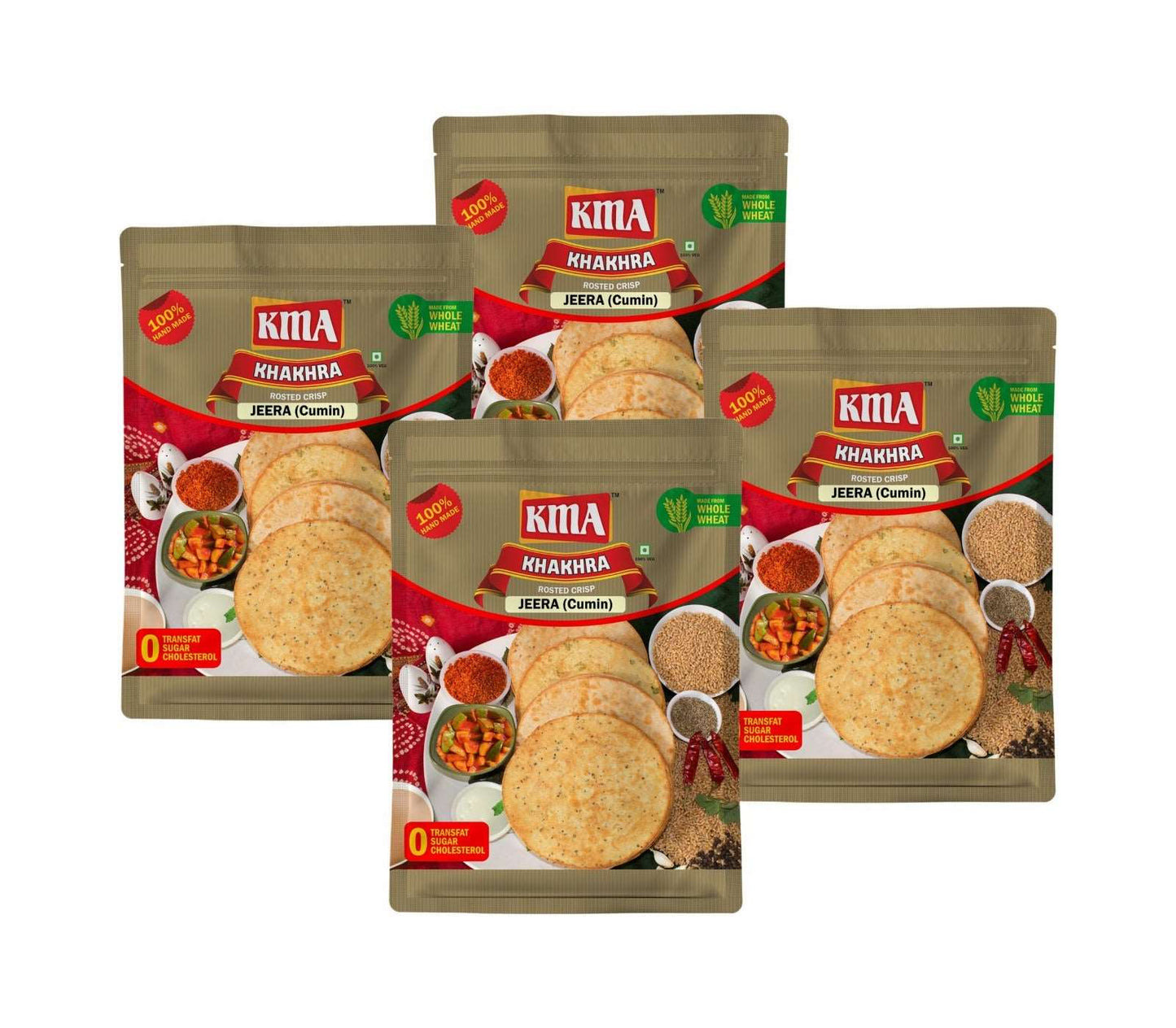 KMA Jeera Khakhra | 4 Packs Combo | 200g Each | Premium Handmade Roasted Gujarati Khakhra | Healthy Snacks