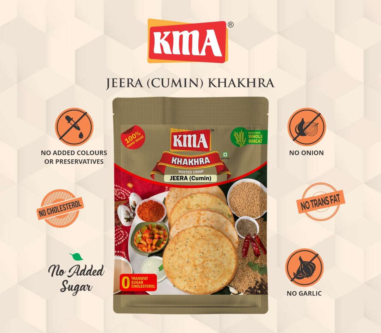 KMA Jeera Khakhra | 4 Packs Combo | 200g Each | Premium Handmade Roasted Gujarati Khakhra | Healthy Snacks