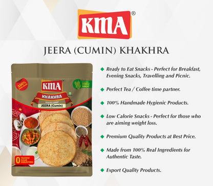 KMA Jeera Khakhra | 4 Packs Combo | 200g Each | Premium Handmade Roasted Gujarati Khakhra | Healthy Snacks