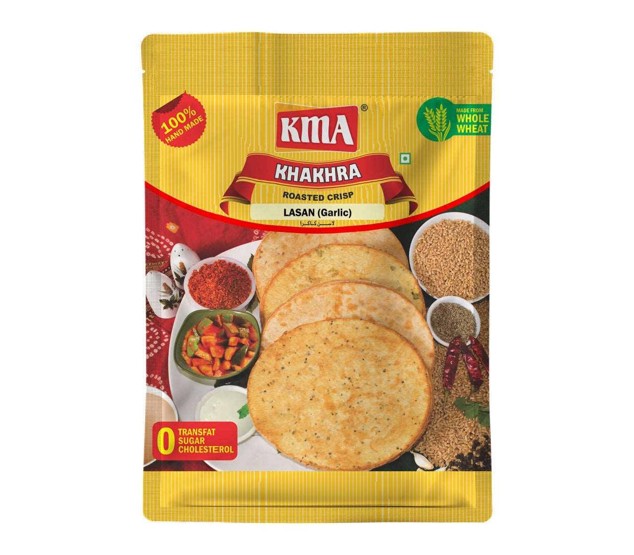 KMA Lasan Khakhra | 4 Packs Combo | 200g Each | Garlic Khakhra | Premium Handmade Roasted Gujarati Khakhra | Healthy Snacks