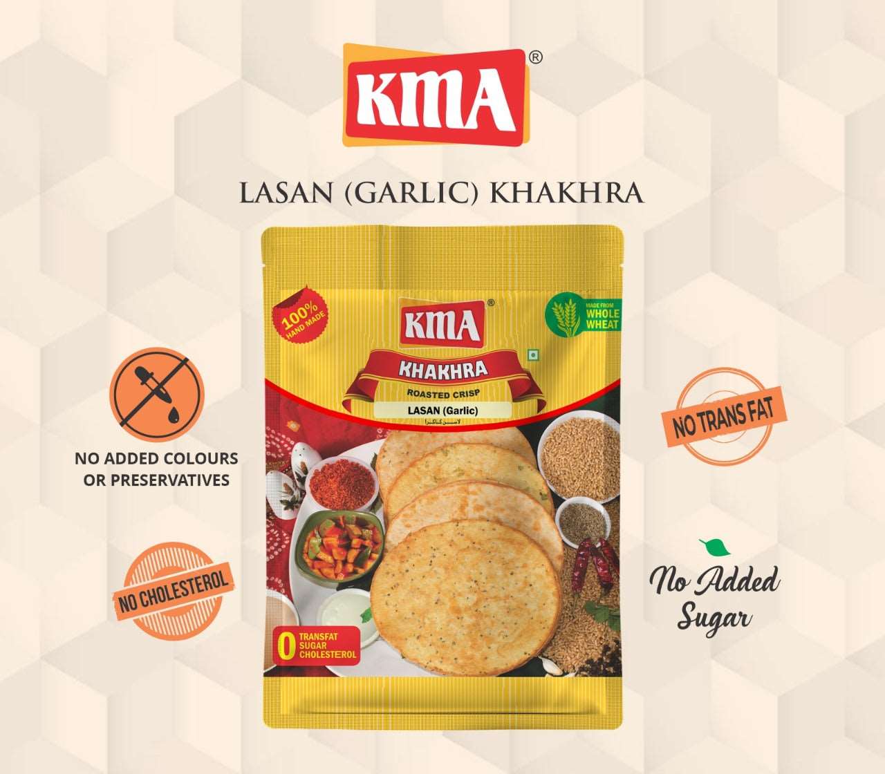 KMA Lasan Khakhra | 4 Packs Combo | 200g Each | Garlic Khakhra | Premium Handmade Roasted Gujarati Khakhra | Healthy Snacks