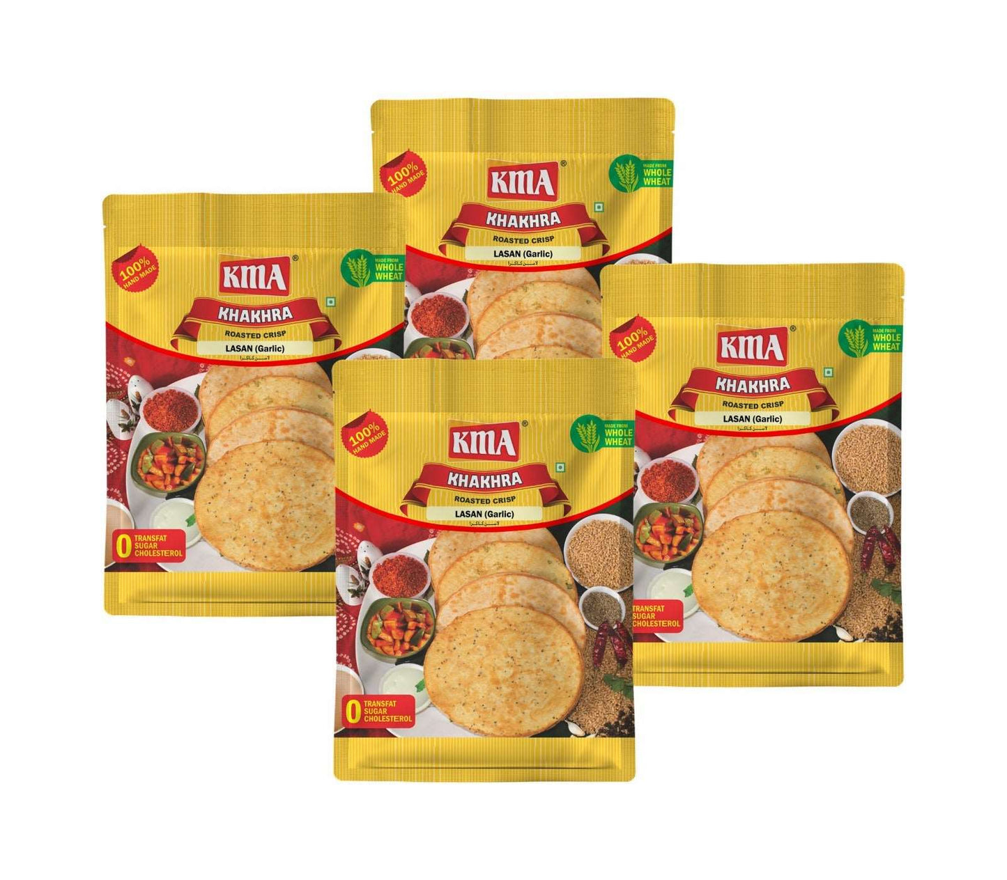 KMA Lasan Khakhra | 4 Packs Combo | 200g Each | Garlic Khakhra | Premium Handmade Roasted Gujarati Khakhra | Healthy Snacks