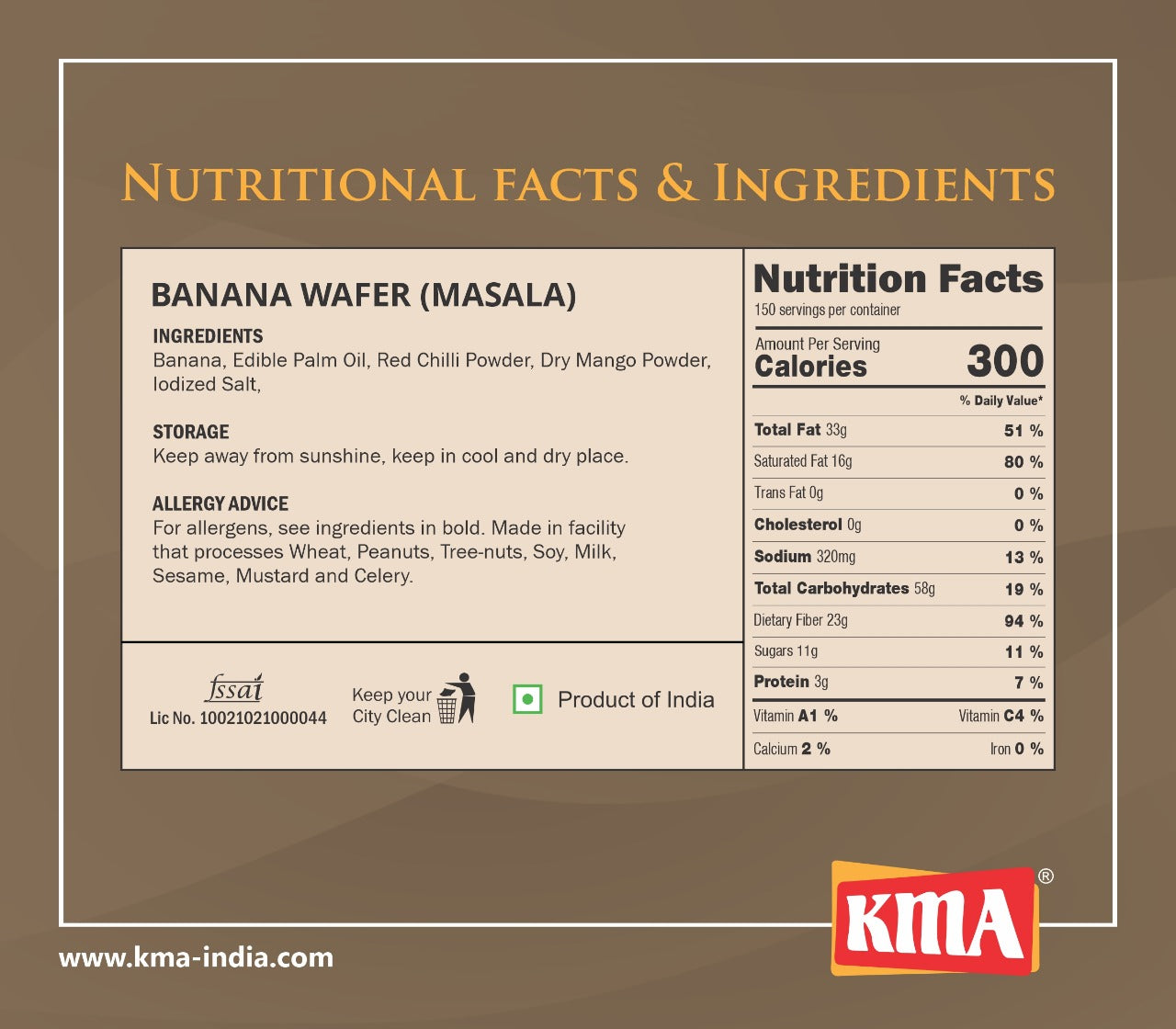 KMA Banana Wafer | Masala Banana Chips (Masala Kela Wafer) | 600g | Pack of 4 * 150g each | Ready to eat | Indian Snacks