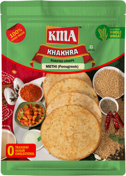 KMA Methi Khakhra | 4 Packs Combo | 200g Each | Premium Handmade Roasted Gujarati Khakhra | Healthy Snacks