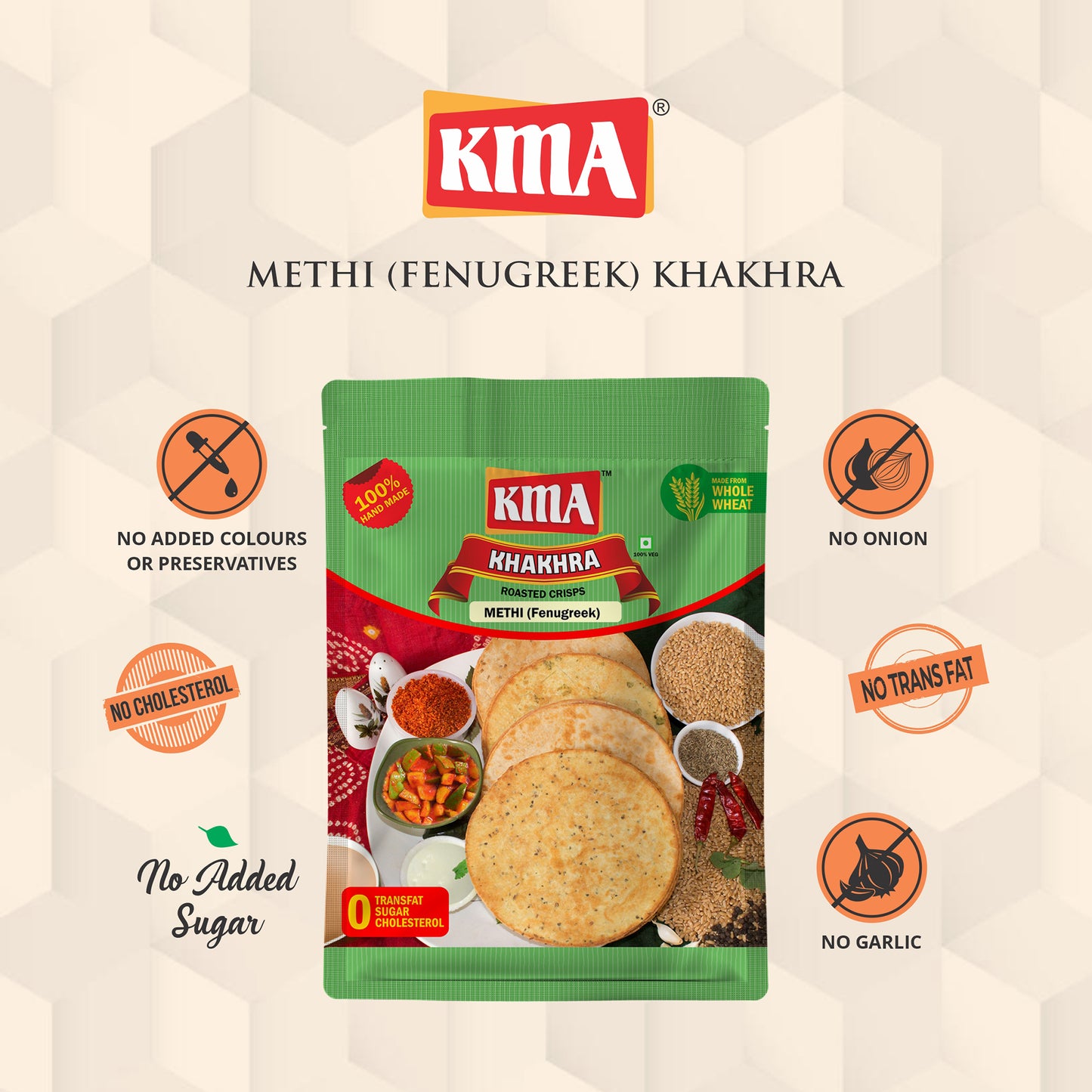 KMA Gujarati Khakhra Combo 800g (4 packs * 200g each) – 2 Methi Khakhra , 2 Masala Khakhra - Handmade Roasted Fresh Snacks , Ready to Eat Anytime Snack, Crispy & Nutritious with Authentic Taste , Healthy Indian Diet , Low Calorie Anytime Snack