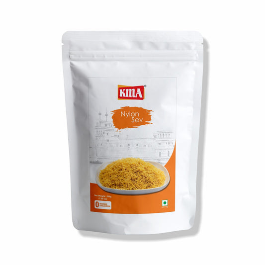 KMA Nylon Sev 600g (pack of 3 x 200g) | Fresh Gujarati Farsan | Salted Crispy Besan Namkeen | Jain Food Products | Ready to Eat Snack | Indian Snacks Delights | No Cholesterol | No Transfat