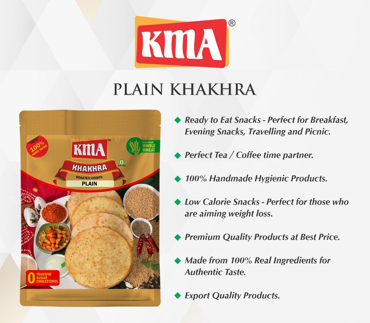 KMA Plain Khakhra | 4 Packs Combo | 200g Each | Premium Handmade Roasted Gujarati Khakhra | Healthy Snacks