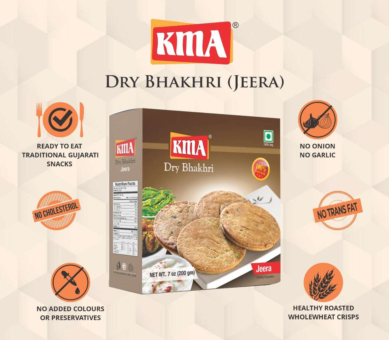 KMA Jeera Dry Bhakhri Combo | 4 Packs | 200g each | Gujarati Wholewheat Bhakhri | Healthy Snacks | No Maida Used