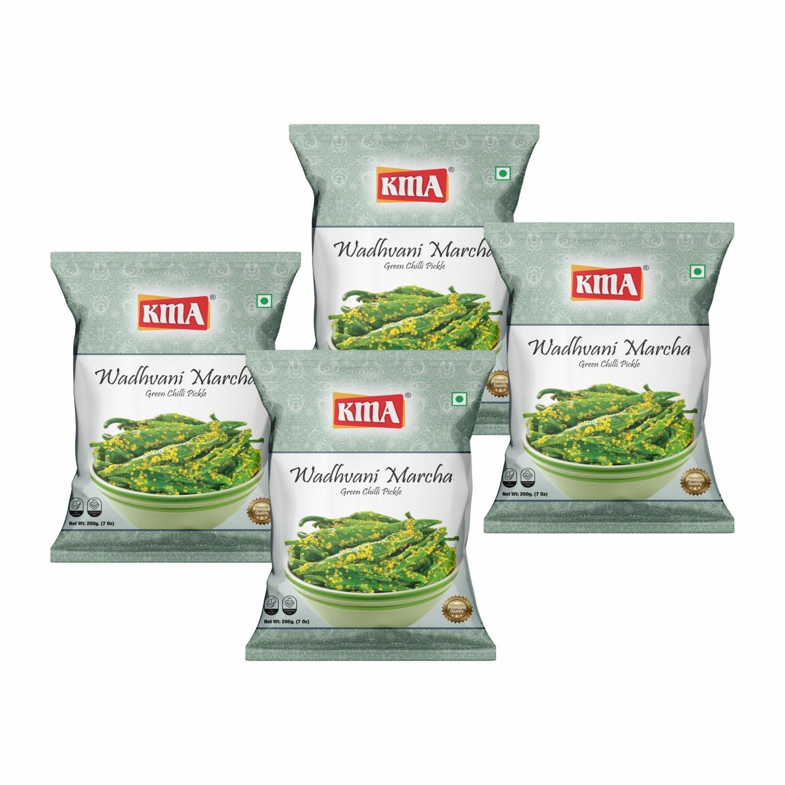 KMA Green Chilli Pickle | Homemade Hari Mirch Ka Achar | Wadhwani Marcha | Green Chilli Dry Pickle Pouch | Ready to Eat | No Preservatives, No Colors Added - KMA Snacks