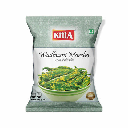 KMA Green Chilli Pickle | Homemade Hari Mirch Ka Achar | Wadhwani Marcha | Green Chilli Dry Pickle Pouch | Ready to Eat | No Preservatives, No Colors Added - KMA Snacks