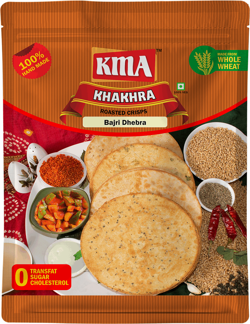 KMA Bajri Dhebra Khakhra | 4 Packs Combo | 200g Each | Premium Handmade Roasted Gujarati Khakhra | Healthy Snacks