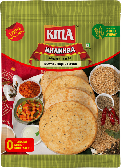 KMA Methi Bajri Lasan Khakhra | 4 Packs Combo | 200g Each | Premium Handmade Roasted Gujarati Khakhra | Healthy Snacks