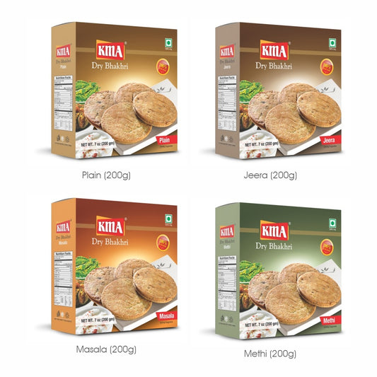 KMA Dry Bhakhri Mix Combo | 4 Flavors | 200g each | Gujarati Wholewheat Bhakhri | Healthy Snacks | No Maida Used
