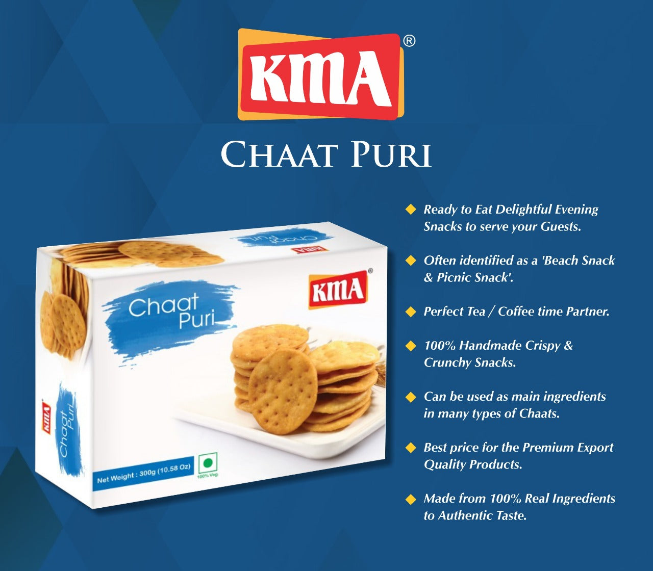 KMA Chaat Puri | Chaat Papdi | 3 Packs Combo | 300g each | Sev Puri | Ready to Eat Indian Snacks | Namkeen